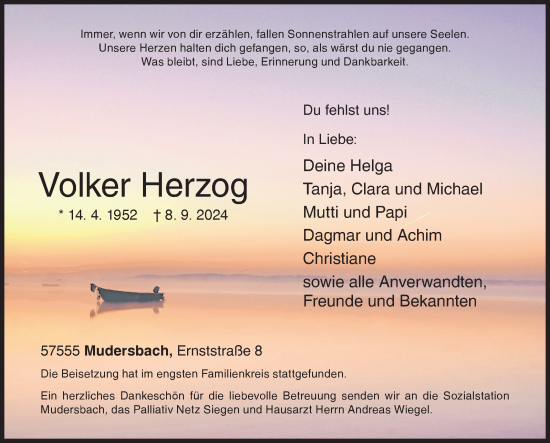Traueranzeige von Volker Herzog von Siegener Zeitung
