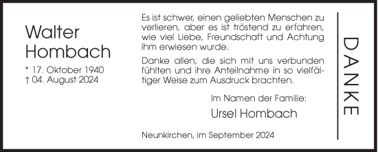 Traueranzeige von Walter Hombach von Siegener Zeitung