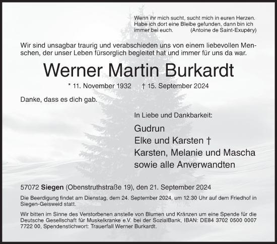 Traueranzeige von Werner Martin Burkardt von Siegener Zeitung