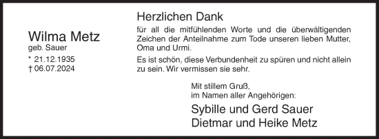 Traueranzeige von Wilma Metz von Siegener Zeitung