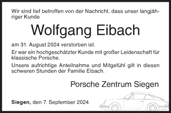 Traueranzeige von Wolfgang Eibach von Siegener Zeitung