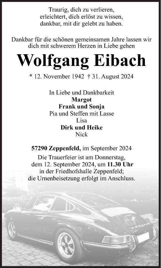 Traueranzeige von Wolfgang Eibach von Siegener Zeitung
