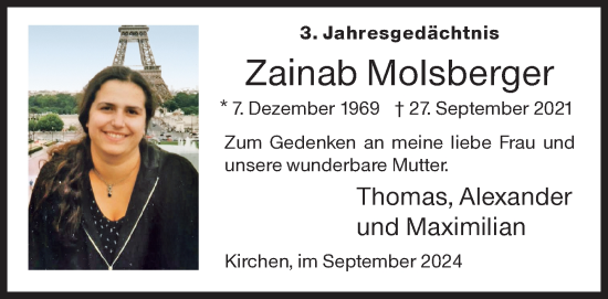 Traueranzeige von Zainab Molsberger von Siegener Zeitung