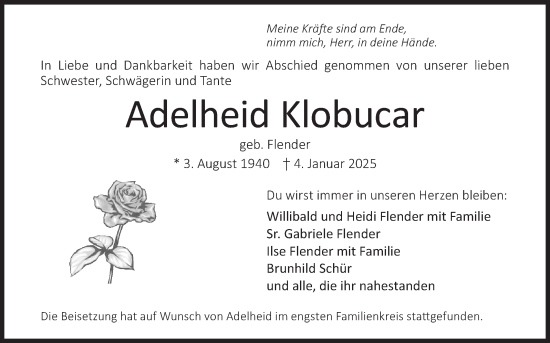 Traueranzeige von Adelheid Klobucar von Siegener Zeitung