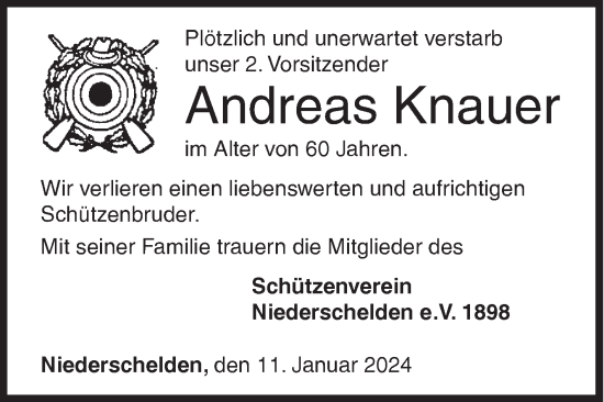 Traueranzeige von Andreas Knauer von Siegener Zeitung