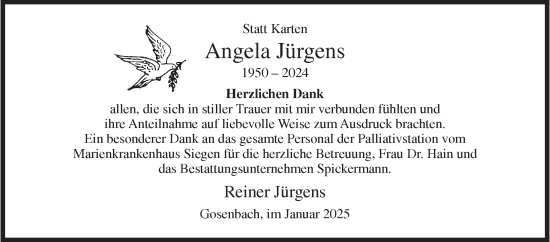 Traueranzeige von Angela Jürgens von Siegener Zeitung