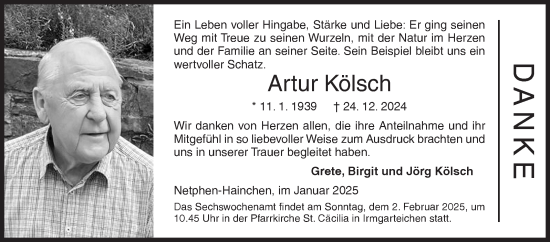 Traueranzeige von Artur Kölsch von Siegener Zeitung