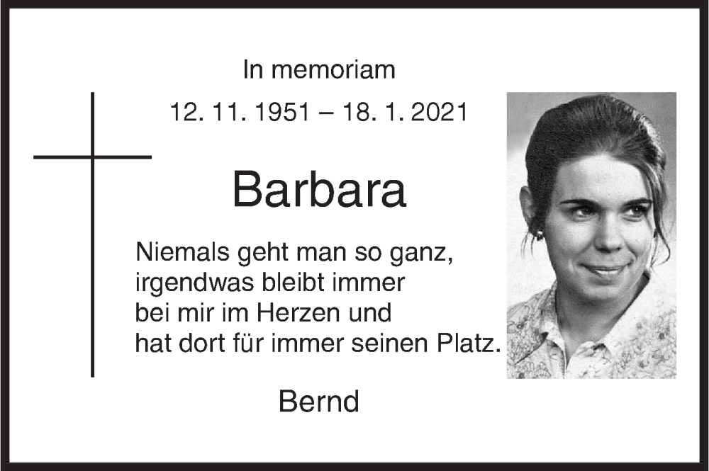  Traueranzeige für Barbara Schöchert vom 18.01.2025 aus Siegener Zeitung