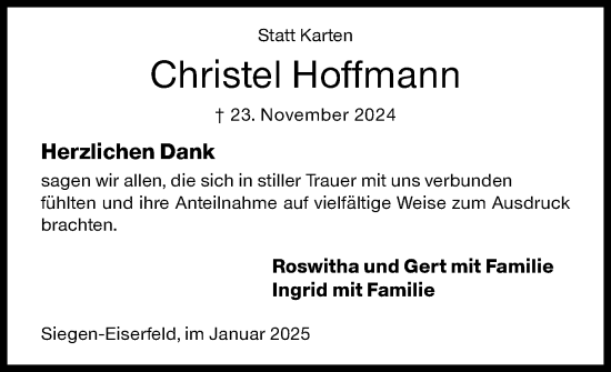 Traueranzeige von Christel Hoffmann von Siegener Zeitung