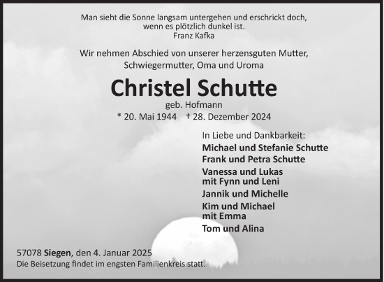 Traueranzeige von Christel Schulte von Siegener Zeitung