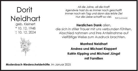 Traueranzeige von Dorit Neidhart von Siegener Zeitung