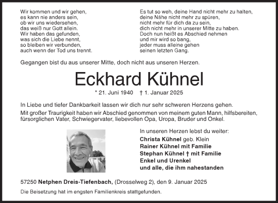 Traueranzeige von Eckhard Kühnel von Siegener Zeitung