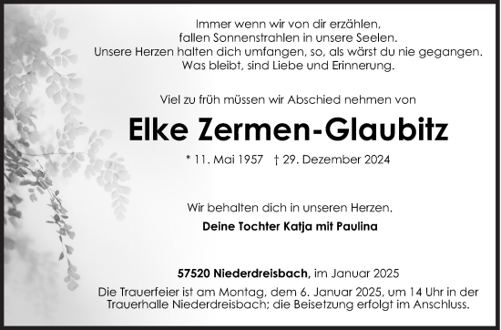 Traueranzeige von Elke Zermen-Glaubitz von Siegener Zeitung