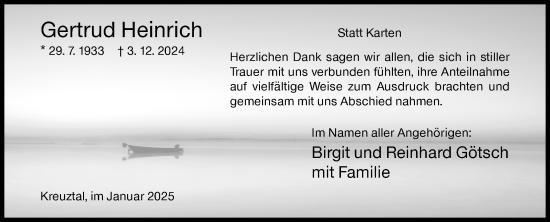 Traueranzeige von Gertrud Heinrich von Siegener Zeitung