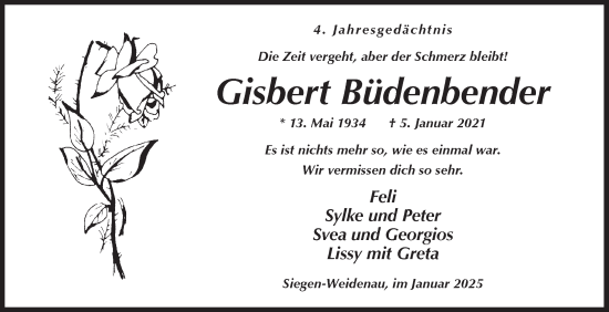 Traueranzeige von Gisbert Büdenbender von Siegener Zeitung