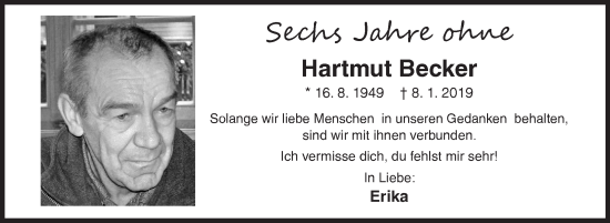 Traueranzeige von Hartmut Becker von Siegener Zeitung