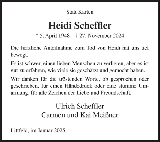 Traueranzeige von Heidi Scheffler von Siegener Zeitung