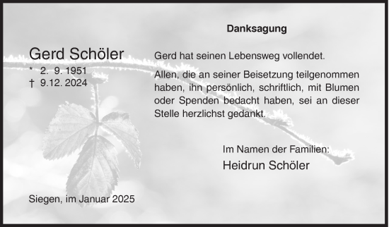 Traueranzeige von Heidrun Schöler von Siegener Zeitung