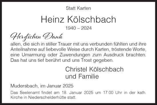 Traueranzeige von Heinz Kölschbach von Siegener Zeitung
