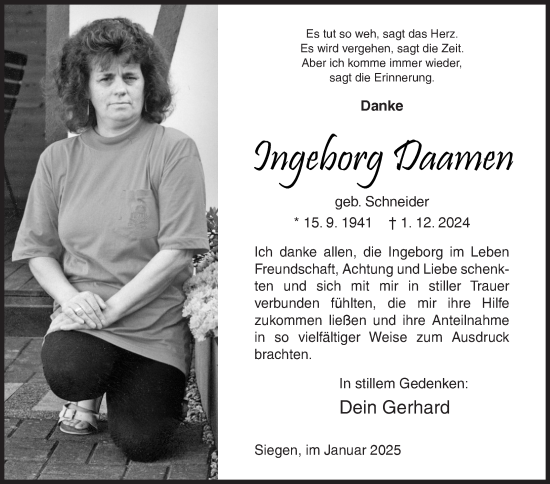 Traueranzeige von Ingeborg Daamen von Siegener Zeitung