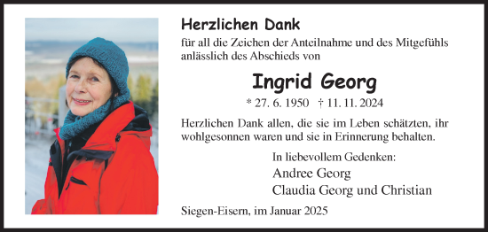 Traueranzeige von Ingrid Georg von Siegener Zeitung