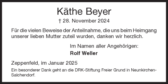 Traueranzeige von Käthe Beyer von Siegener Zeitung