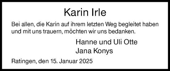 Traueranzeige von Karin Irle von Siegener Zeitung