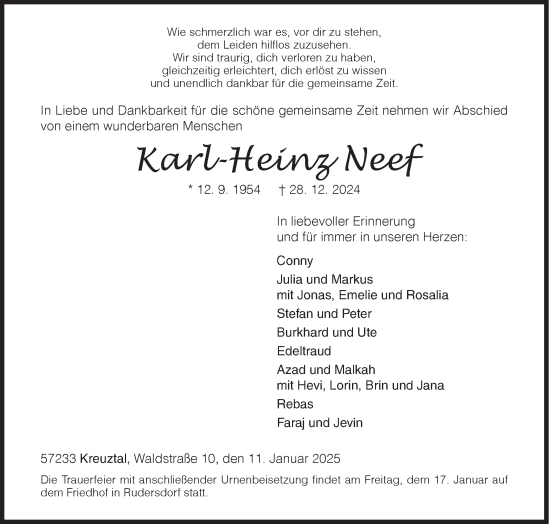 Traueranzeige von Karl-Heinz Neef von Siegener Zeitung