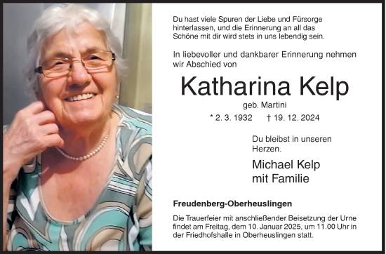 Traueranzeige von Katharina Kelp von Siegener Zeitung