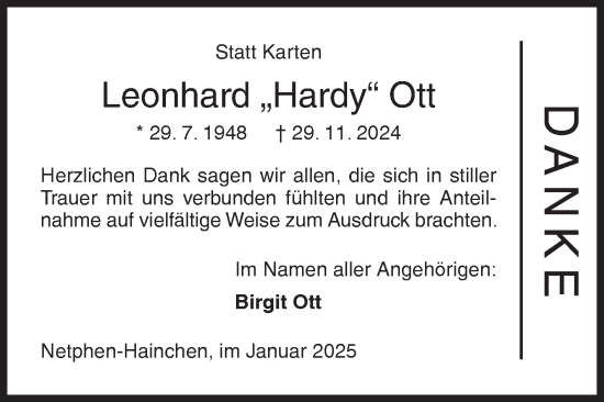 Traueranzeige von Leonhard Ott von Siegener Zeitung