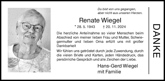 Traueranzeige von Renate Wiegel von Siegener Zeitung