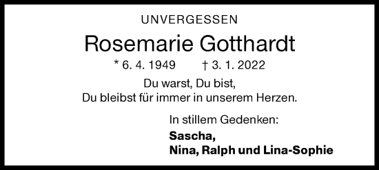 Traueranzeige von Rosemarie Gotthardt von Siegener Zeitung