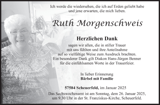 Traueranzeige von Ruth Morgenschweis von Siegener Zeitung