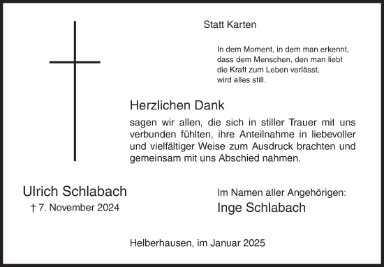 Traueranzeige von Ulrich Schlabach von Siegener Zeitung