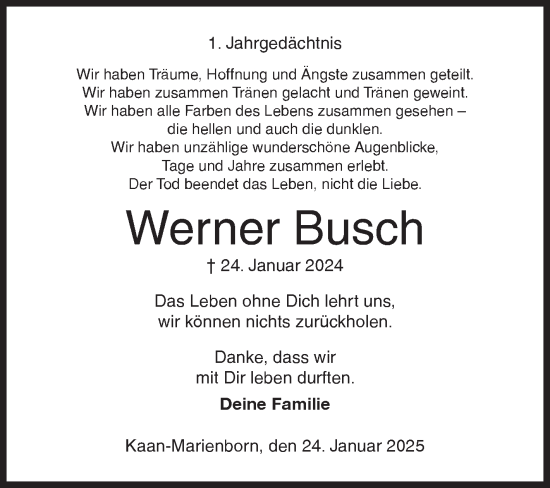 Traueranzeige von Werner Busch von Siegener Zeitung
