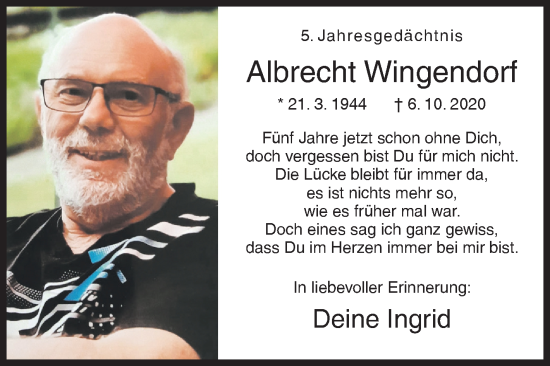 Traueranzeige von Albrecht Wingendorf von Siegener Zeitung