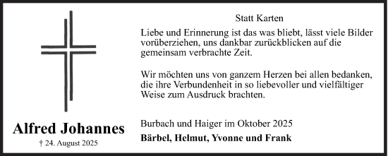 Traueranzeige von Alfred Johannes von Siegener Zeitung