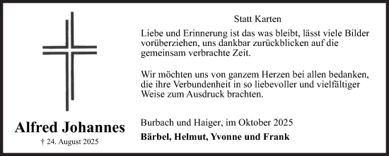 Traueranzeige von Alfred Johannes von Siegener Zeitung