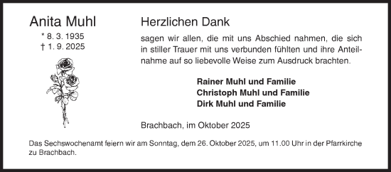 Traueranzeige von Anita Muhl von Siegener Zeitung