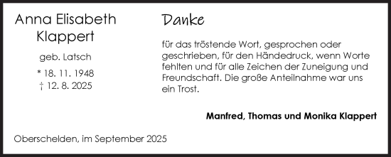 Traueranzeige von Anna  Klappert von Siegener Zeitung