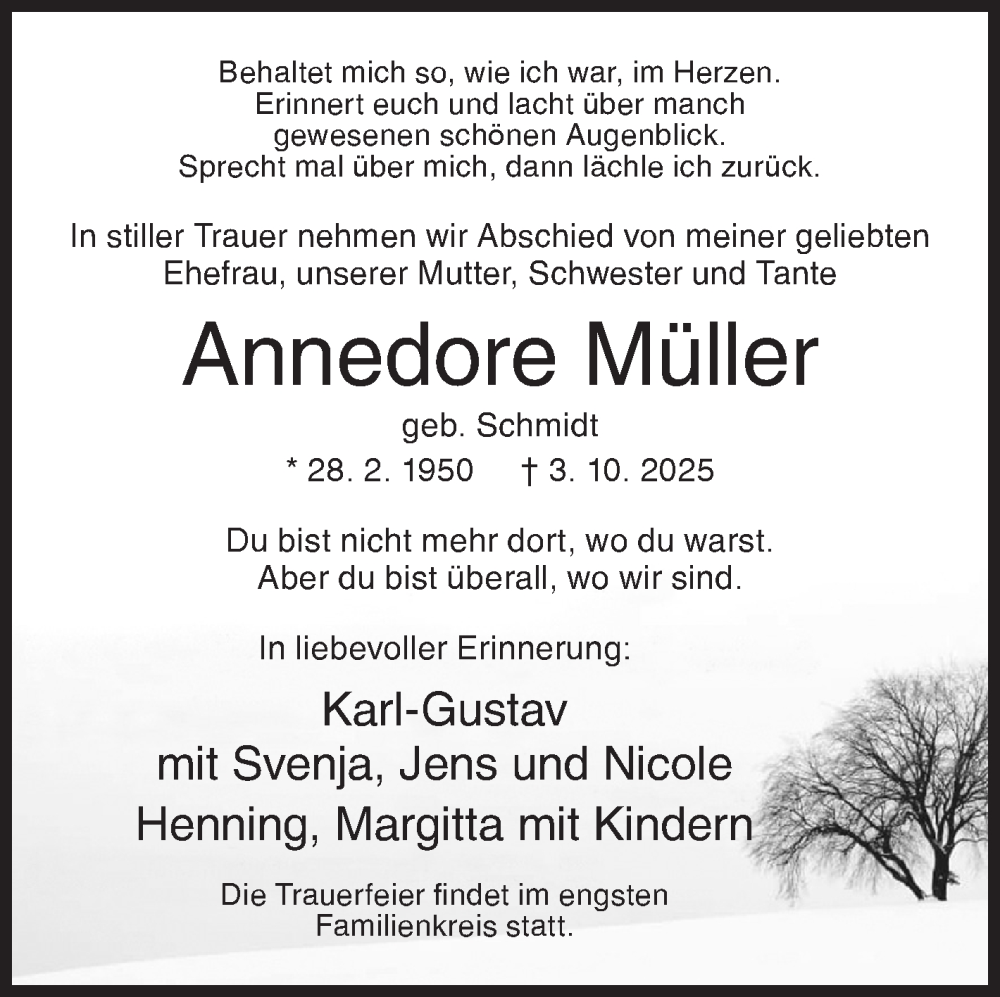  Traueranzeige für Annedore Müller vom 10.10.2025 aus Siegener Zeitung