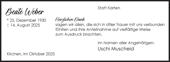 Traueranzeige von Beate Weber von Siegener Zeitung