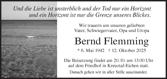 Traueranzeige von Bernd Flemming von Siegener Zeitung
