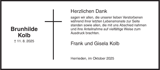 Traueranzeige von Brunhilde Kolb von Siegener Zeitung