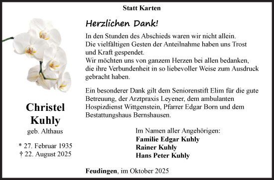 Traueranzeige von Christel Kuhly von Siegener Zeitung