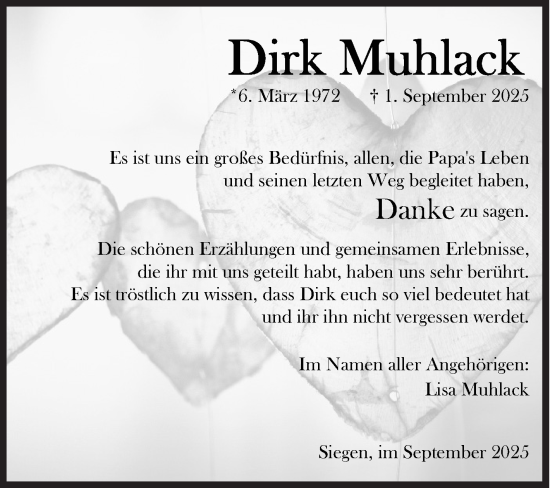 Traueranzeige von Dirk Muhlack von Siegener Zeitung