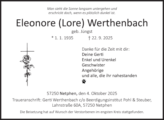 Traueranzeige von Eleonore Werthenbach von Siegener Zeitung