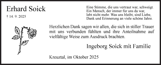 Traueranzeige von Erhard Soick von Siegener Zeitung