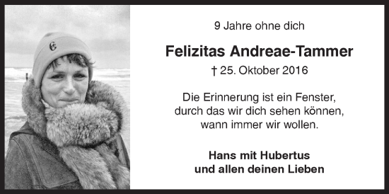Traueranzeige von Felizitas Andreae-Tammer von Siegener Zeitung