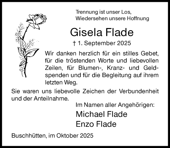 Traueranzeige von Gisela Flade von Siegener Zeitung